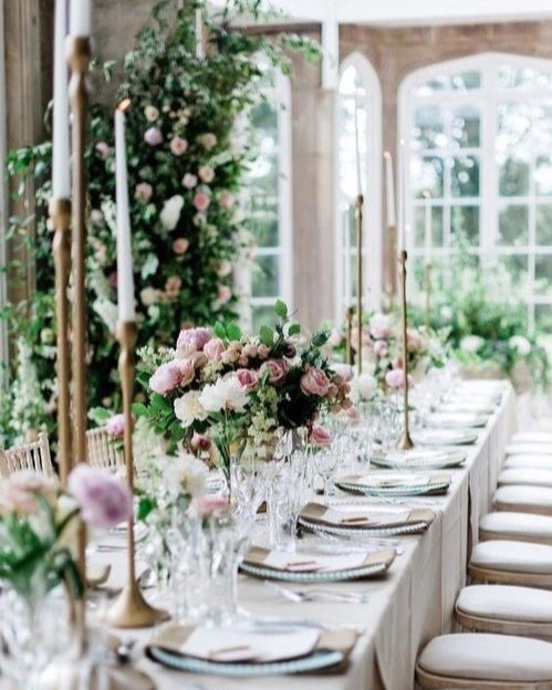 Elegant flower-filled table setting